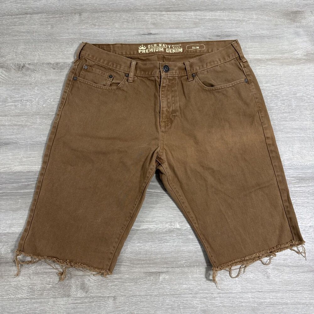 Old Navy Shorts Men’s Brown 36 Slim Premium Denim Cut Off Raw Hem 100% Cotton